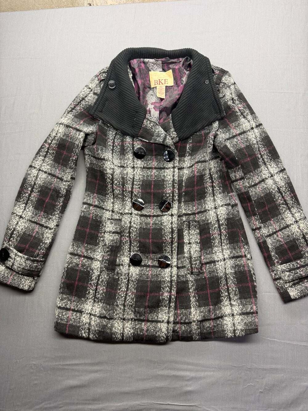 BKE Plaid Double-Breasted Coat, Size M